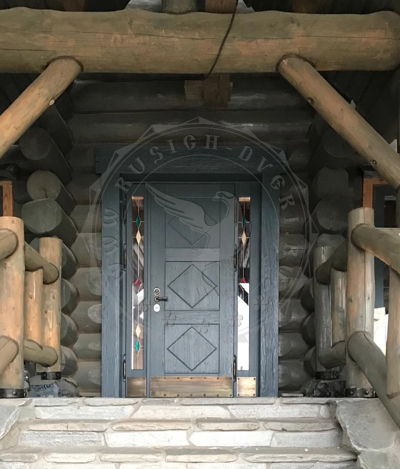 Дверь в загородный дом серая со стеклом Н-3047  фото 3
